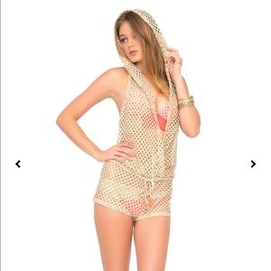 Luli Fama gold net hoodie romper